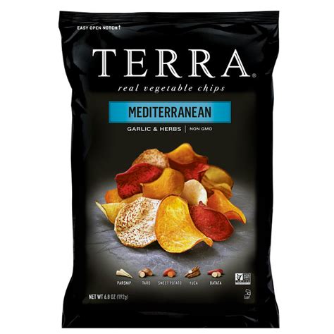 Terra mediterranean - Terra Vegetable Chips, Mediterranean Garlic & Herbs, 6.8 Ounce (Pack of 1) ... For over two decades, Terra Chips has had a passion for creating delicious, high-quality chips. From the moment you open the distinctive shiny black bag, you’ll understand the Terra brand difference. Every bag of their real vegetable chips is a feast for your eyes ...